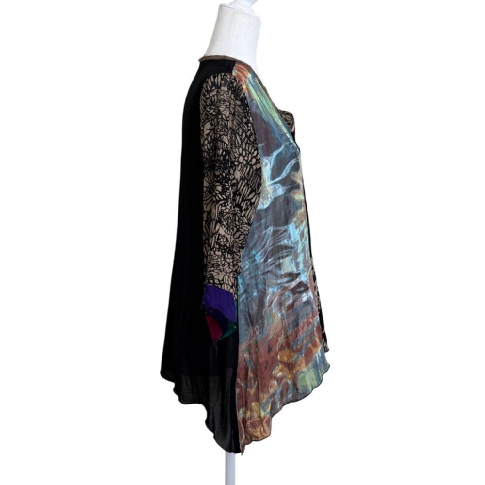 Carol Turner Womens Size M Tunic Asymmetrical Mixed Print V-Neck Top Boho Art - Picture 2 of 6